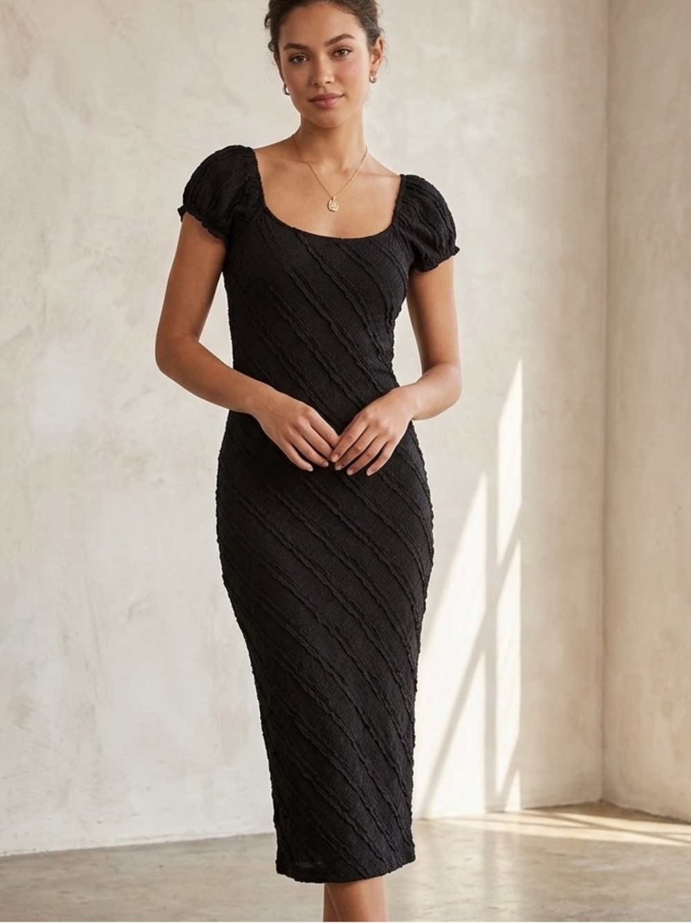Elegant Black Sheath Maxi Dress with Flutter Sleeves